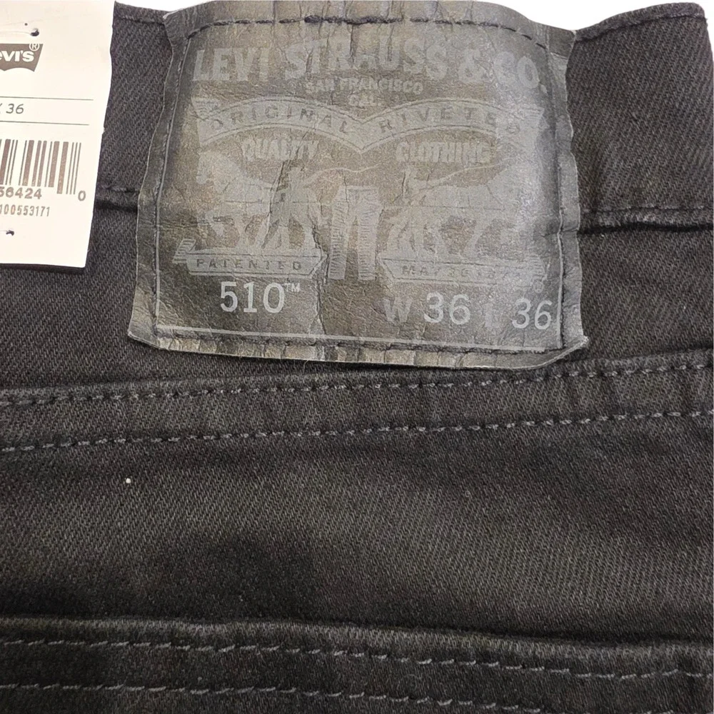 Levis Mens 510 Skinny Jeans Black Flex Stretch Performance 36x36